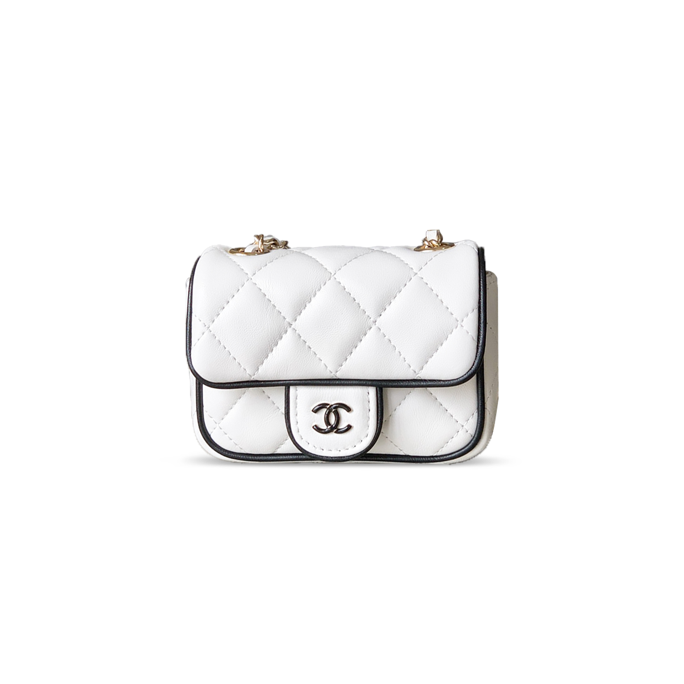 Ch*el mini flap bag, lambskin, white & black ap4512 (11.5*8.5*4cm)